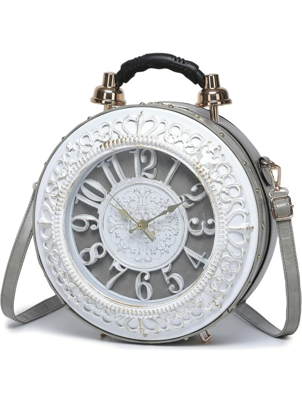 Women's Grey Novelty Clock Purse Steampunk Luxurious Surface Crossbody Bags